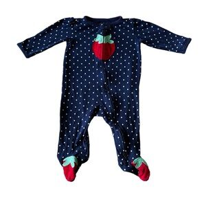 3 FOR $20 CARTER’S Child of Mine 3-6M Navy Polka Dot Strawberry Sleeper Footie
